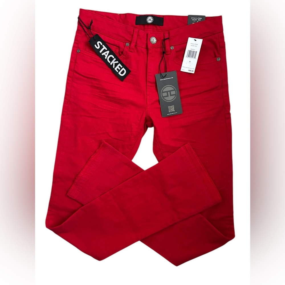 JORDAN CRAIG Men’s Martin Stacked‎ Jeans Red Skinny Punk Flare Baked Wrinkles 32